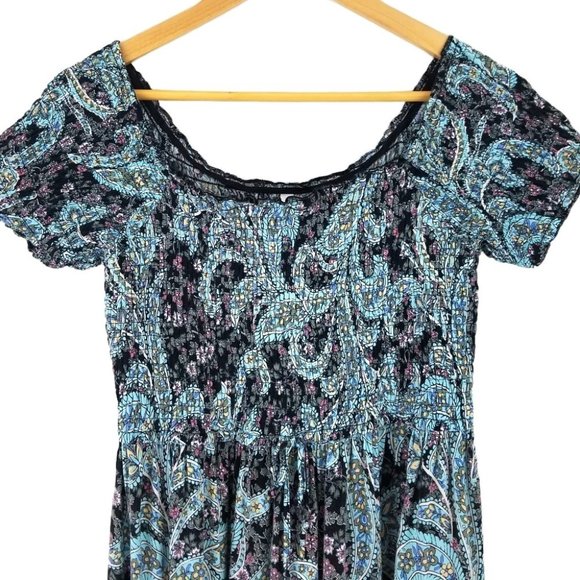 Xhilaration Paisley Off-the-Shoulder Smocked Dress - Picture 8 of 12